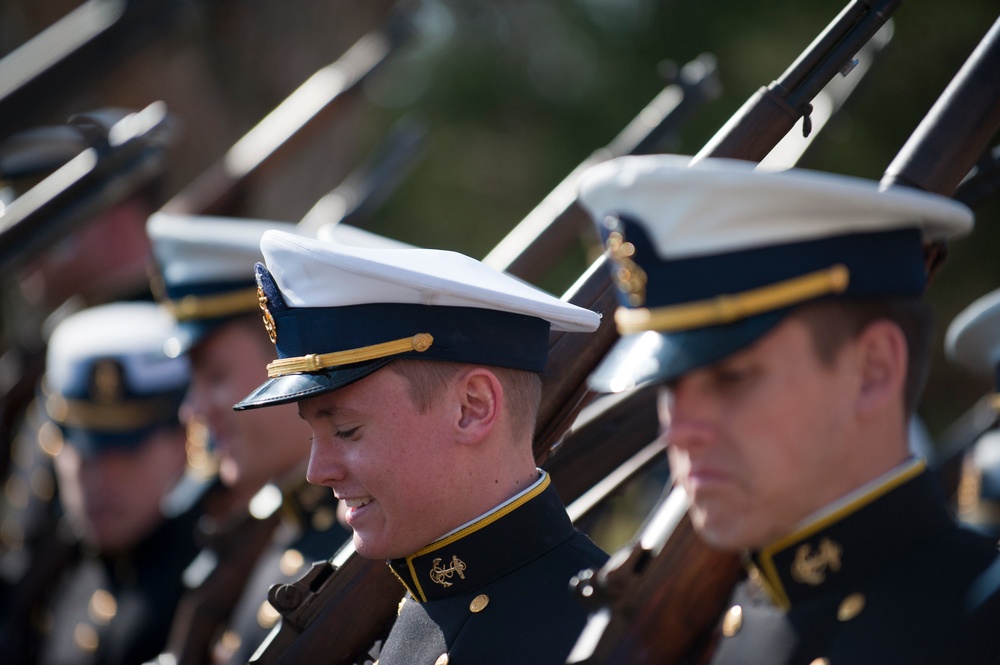 Coast Guard Academy cadets perform regimental review for Master Chief Petty Officer Lloyd Pierce