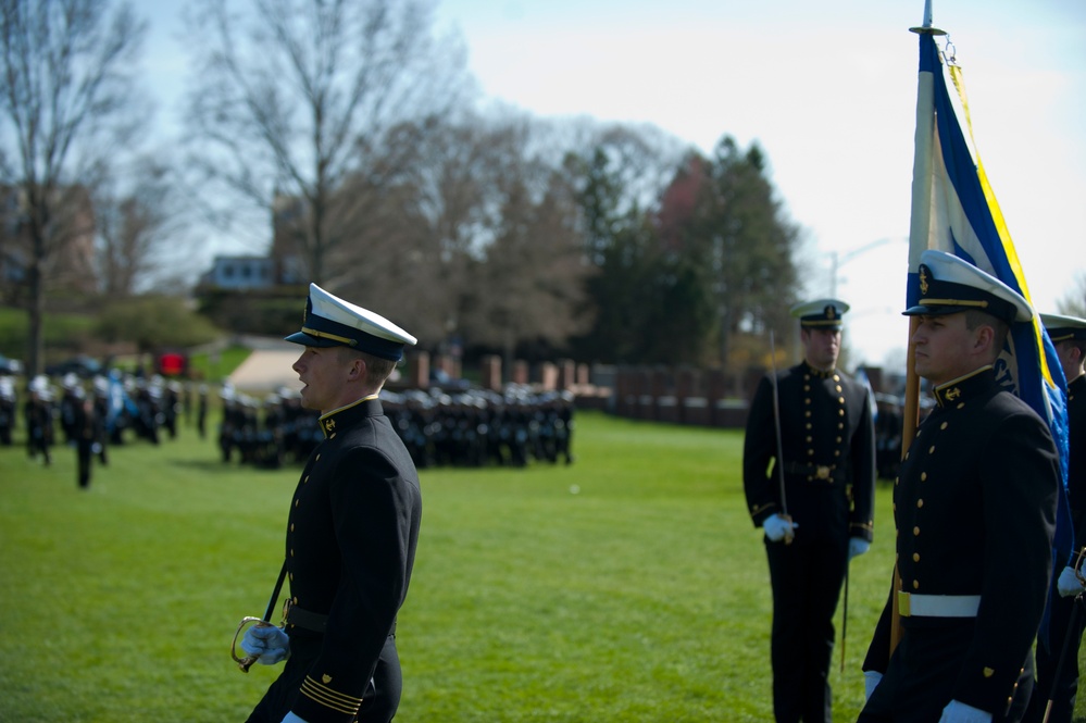 Coast Guard Academy cadets perform regimental review for Master Chief Petty Officer Lloyd Pierce