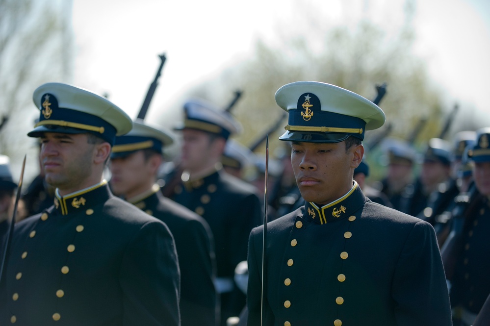 Coast Guard Academy cadets perform regimental review for Master Chief Petty Officer Lloyd Pierce