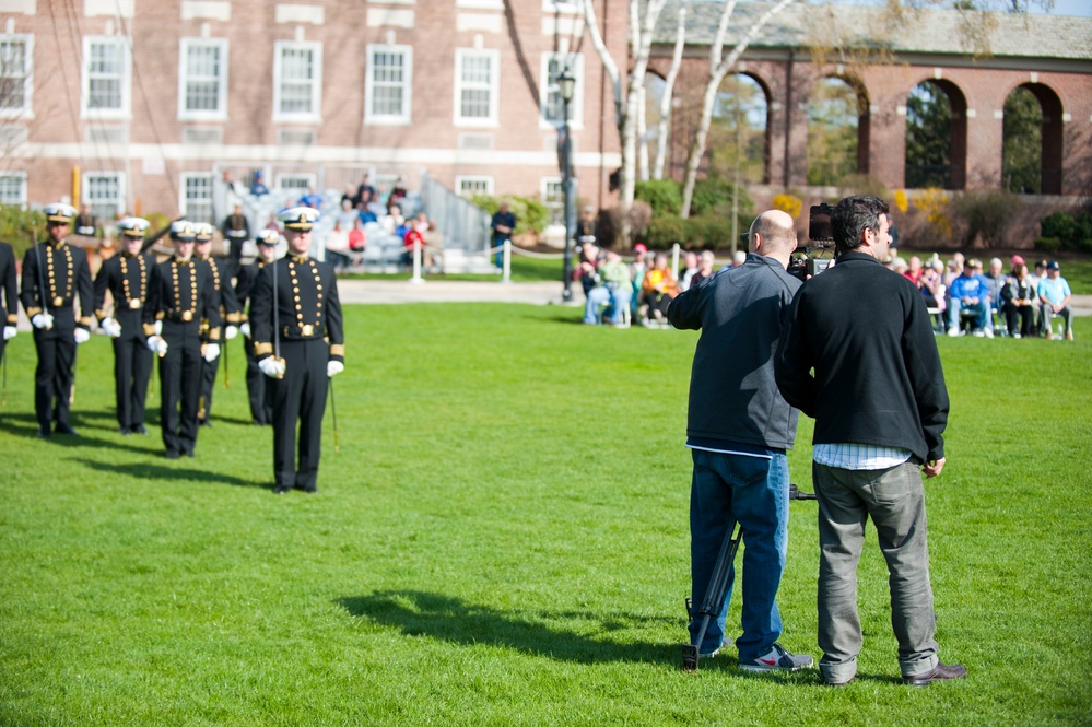 Coast Guard Academy cadets perform regimental review for Master Chief Petty Officer Lloyd Pierce