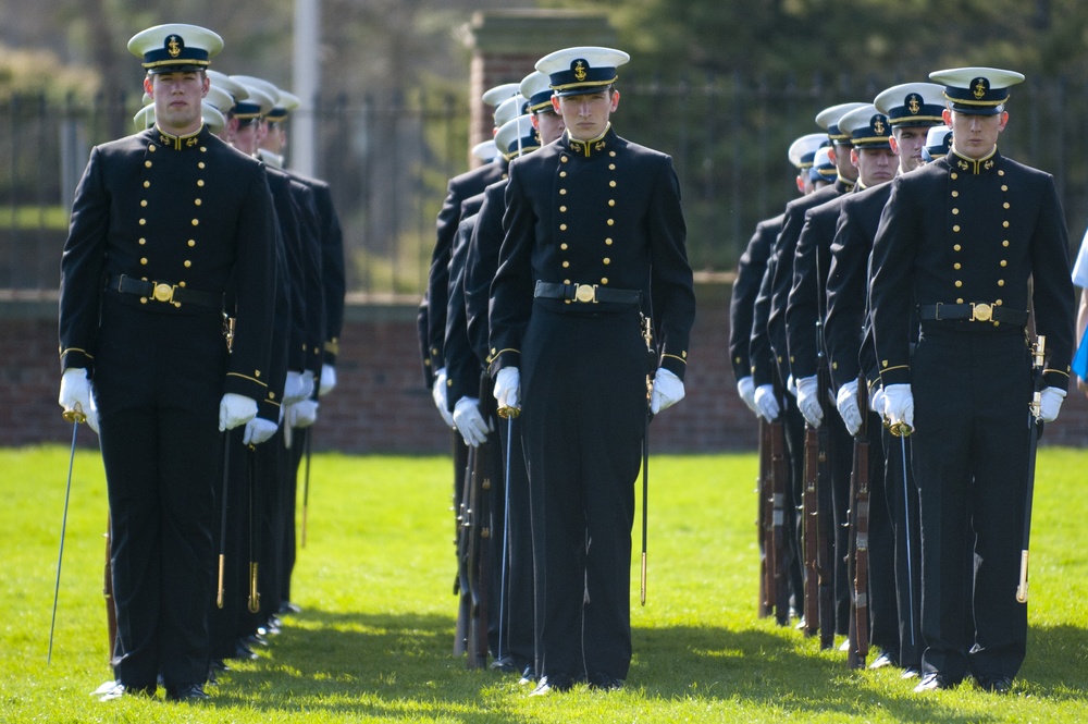 Coast Guard Academy cadets perform regimental review for Master Chief Petty Officer Lloyd Pierce