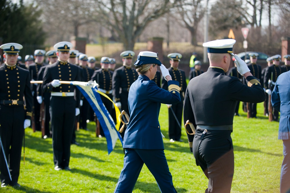 Coast Guard Academy cadets perform regimental review for Master Chief Petty Officer Lloyd Pierce