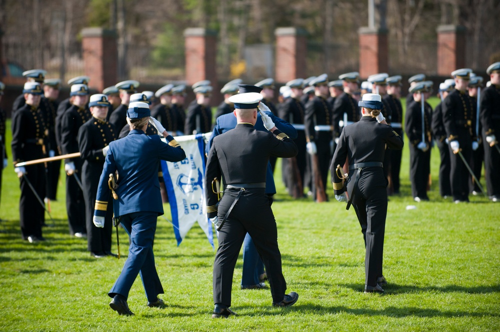 Coast Guard Academy cadets perform regimental review for Master Chief Petty Officer Lloyd Pierce