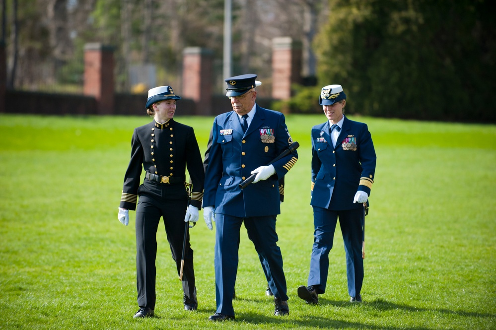 Coast Guard Academy cadets perform regimental review for Master Chief Petty Officer Lloyd Pierce