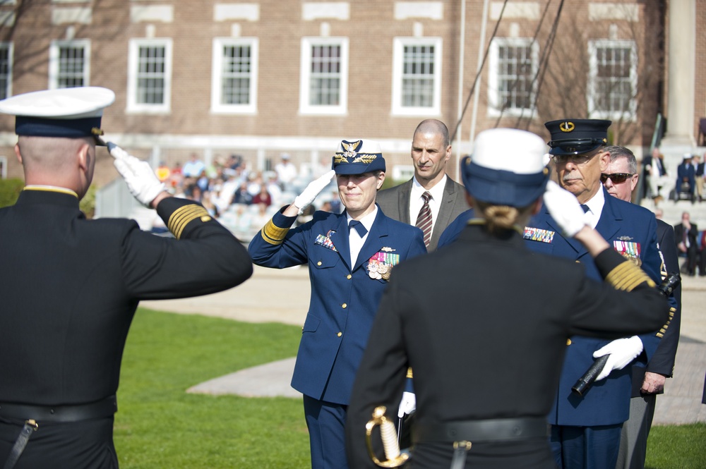 Coast Guard Academy cadets perform regimental review for Master Chief Petty Officer Lloyd Pierce