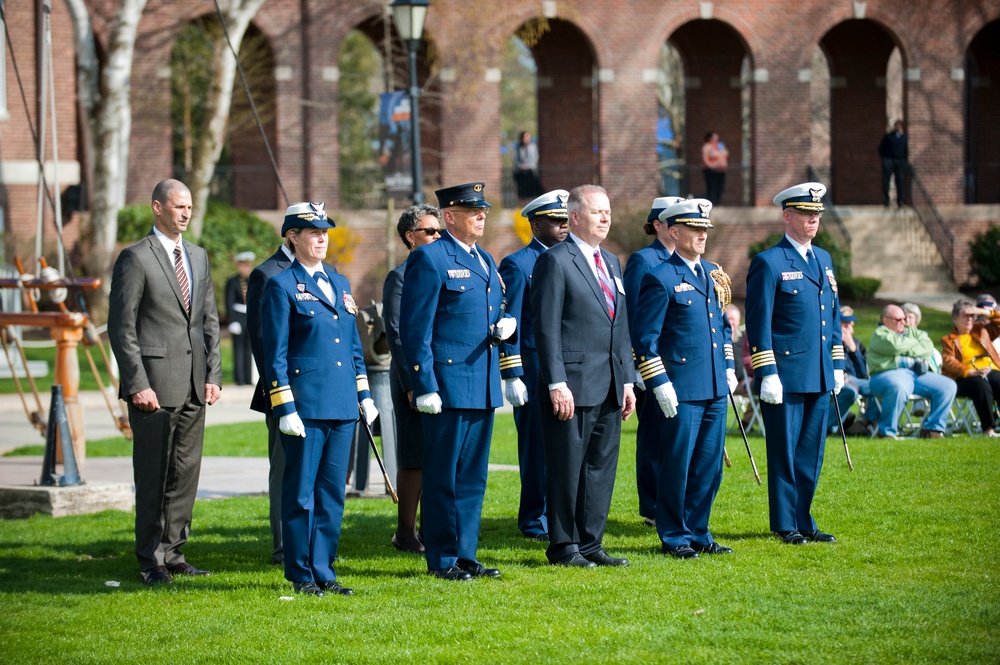 Coast Guard Academy cadets perform regimental review for Master Chief Petty Officer Lloyd Pierce