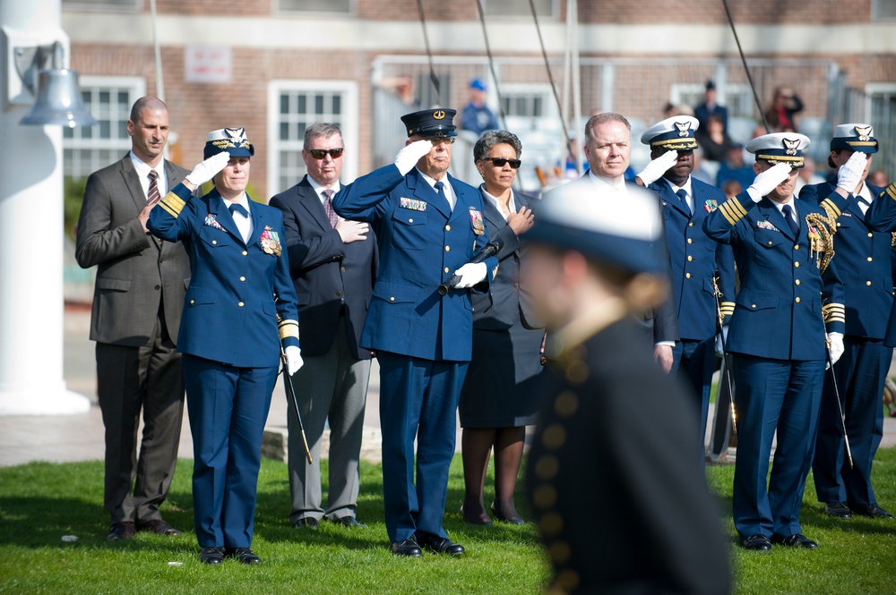 Coast Guard Academy cadets perform regimental review for Master Chief Petty Officer Lloyd Pierce