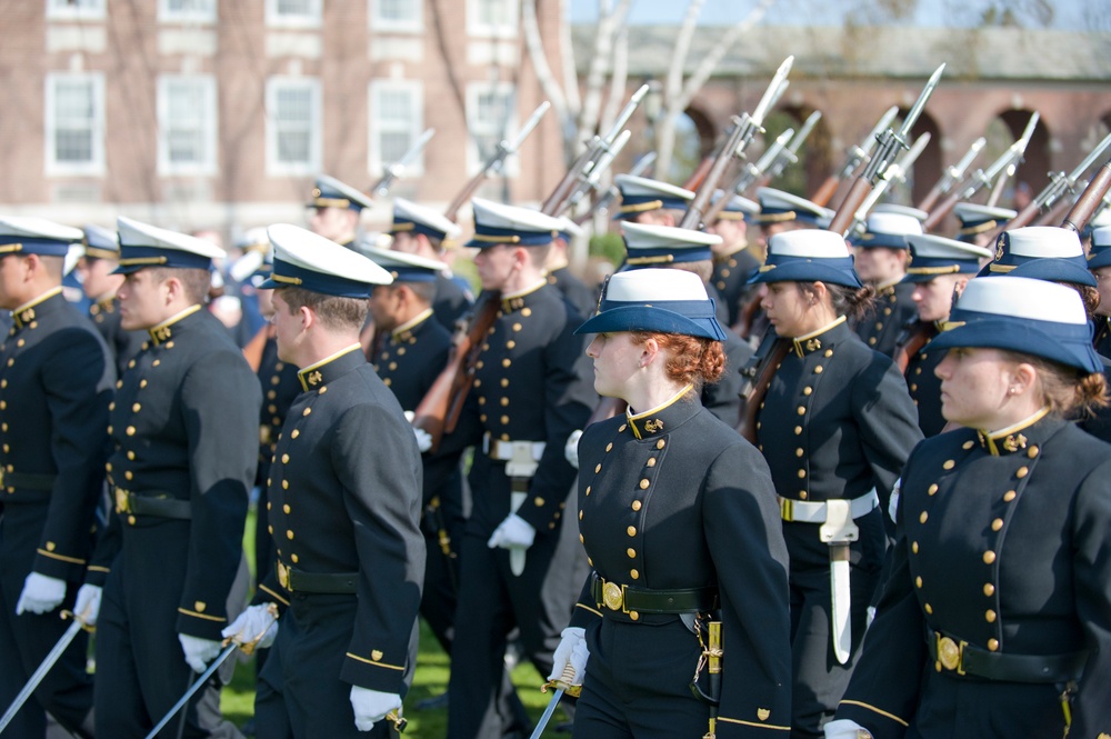 Coast Guard Academy cadets perform regimental review for Master Chief Petty Officer Lloyd Pierce