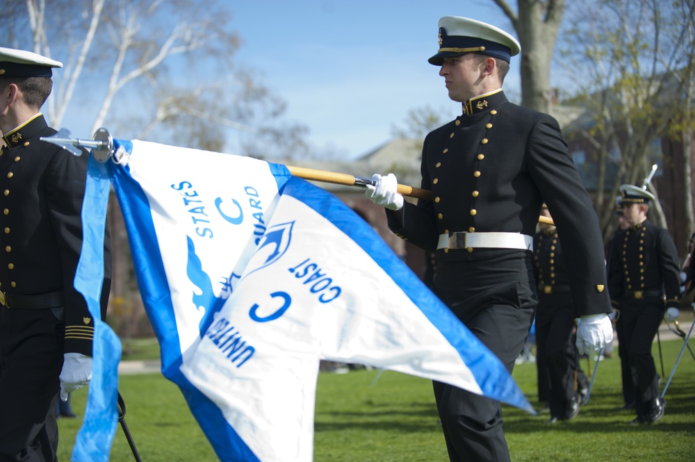 Coast Guard Academy cadets perform regimental review for Master Chief Petty Officer Lloyd Pierce