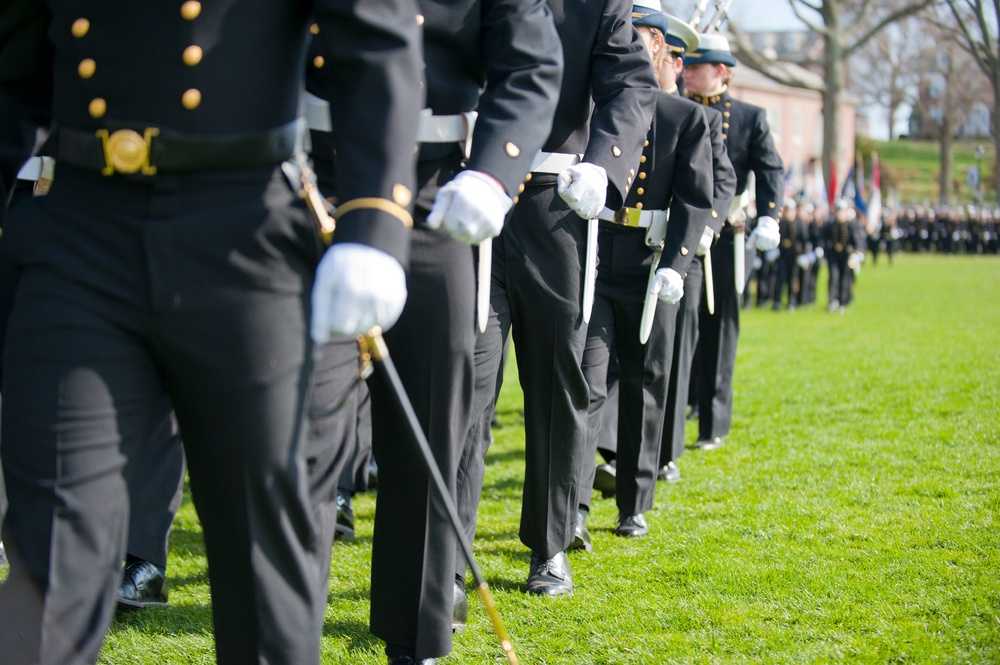 Coast Guard Academy cadets perform regimental review for Master Chief Petty Officer Lloyd Pierce