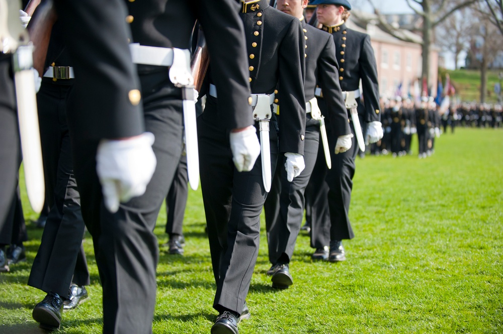 Coast Guard Academy cadets perform regimental review for Master Chief Petty Officer Lloyd Pierce