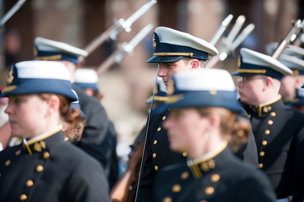 Coast Guard Academy cadets perform regimental review for Master Chief Petty Officer Lloyd Pierce