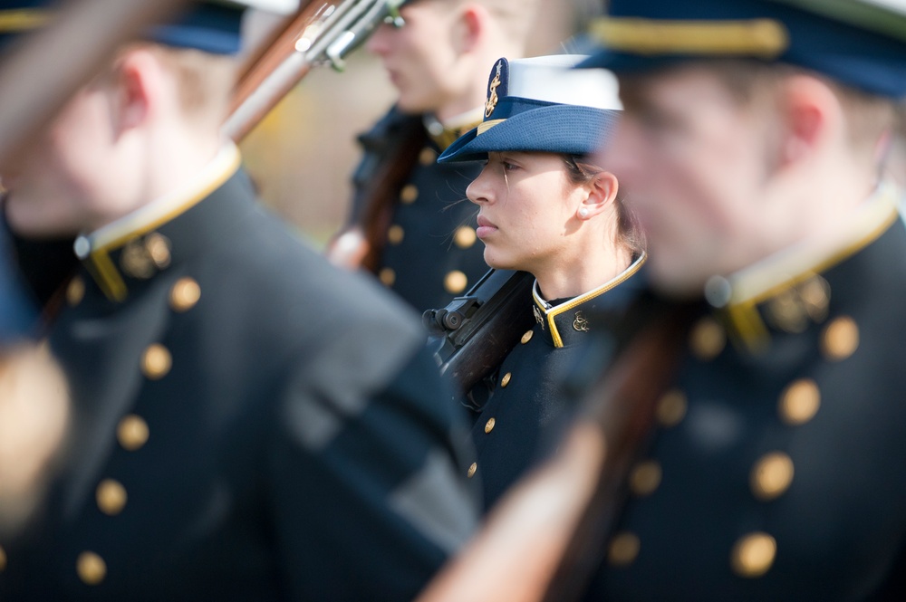 Coast Guard Academy cadets perform regimental review for Master Chief Petty Officer Lloyd Pierce