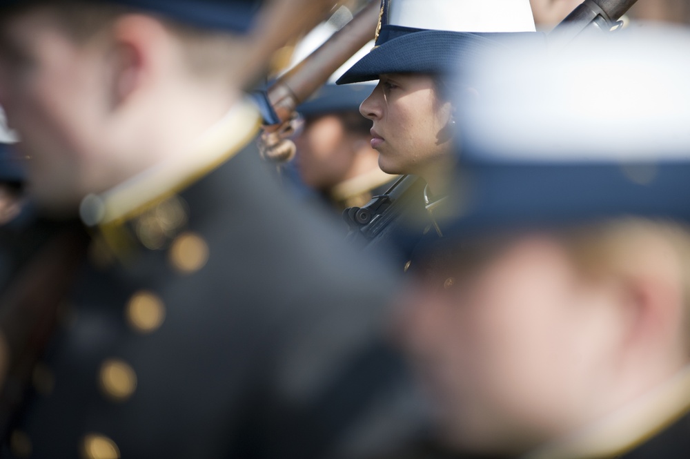 Coast Guard Academy cadets perform regimental review for Master Chief Petty Officer Lloyd Pierce