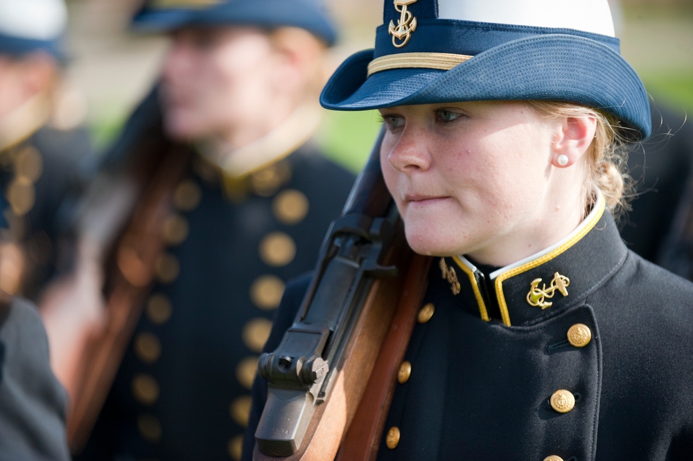 Coast Guard Academy cadets perform regimental review for Master Chief Petty Officer Lloyd Pierce