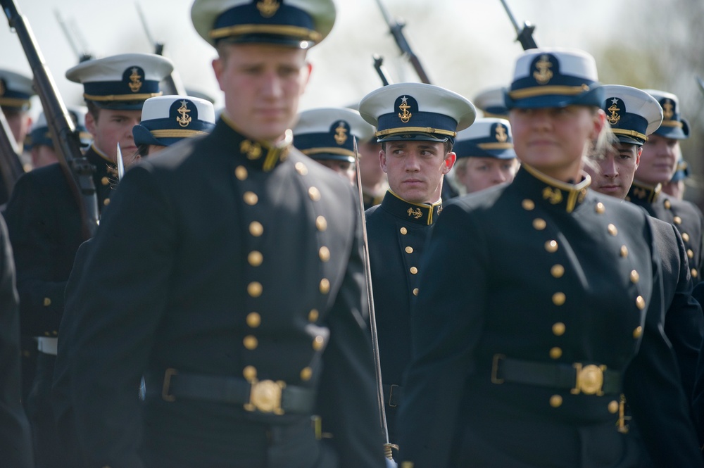 Coast Guard Academy cadets perform regimental review for Master Chief Petty Officer Lloyd Pierce