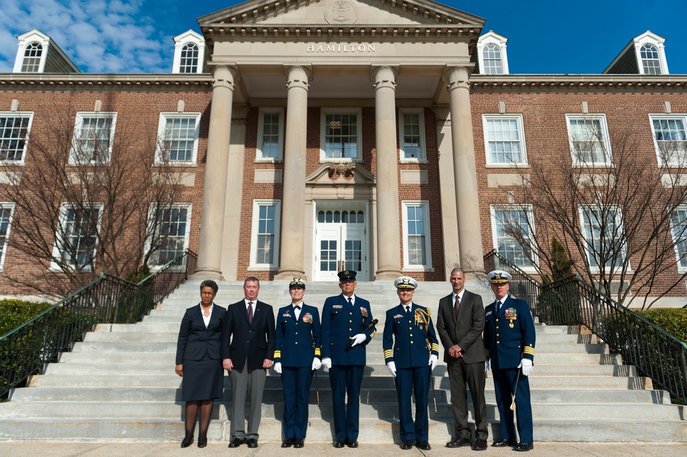 Coast Guard Academy cadets perform regimental review for Master Chief Petty Officer Lloyd Pierce