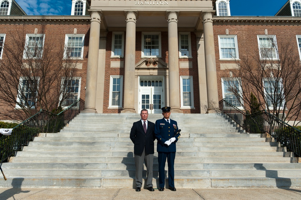 Coast Guard Academy cadets perform regimental review for Master Chief Petty Officer Lloyd Pierce