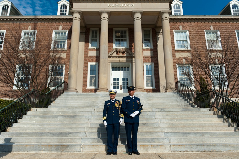 Coast Guard Academy cadets perform regimental review for Master Chief Petty Officer Lloyd Pierce