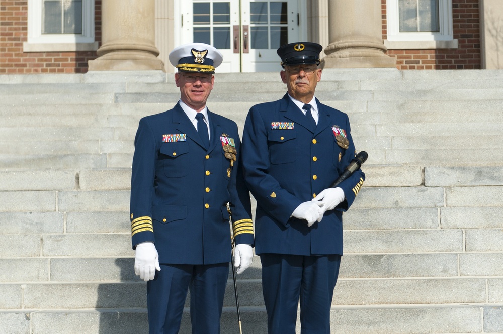 Coast Guard Academy cadets perform regimental review for Master Chief Petty Officer Lloyd Pierce