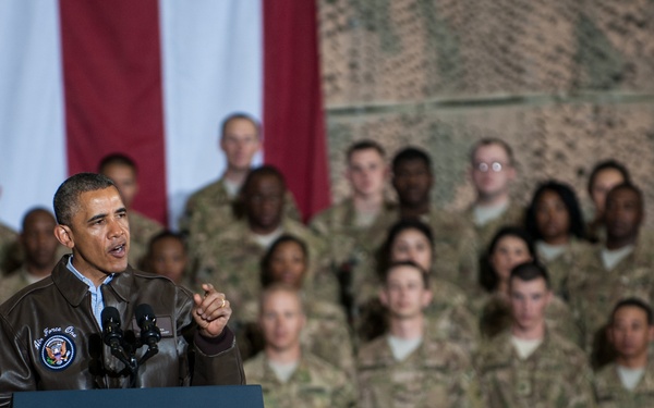 President Obama rallies deployed troops during Afghan visit