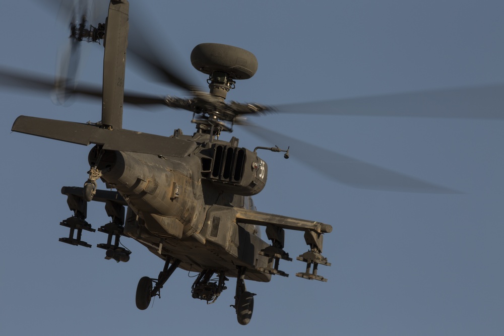 AH-6E Apache Helicopter provides security