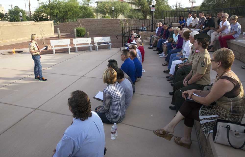 Boy Scout Dedicates Fire Pit for Flag Retirement