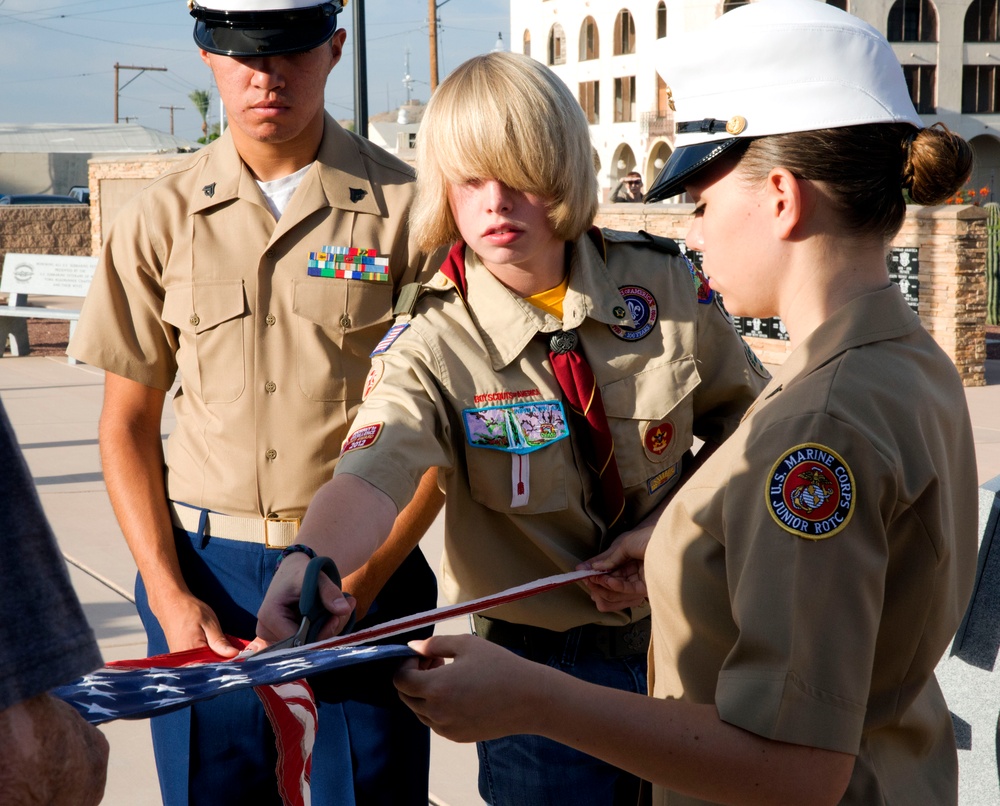 Boy Scout Dedicates Fire Pit for Flag Retirement