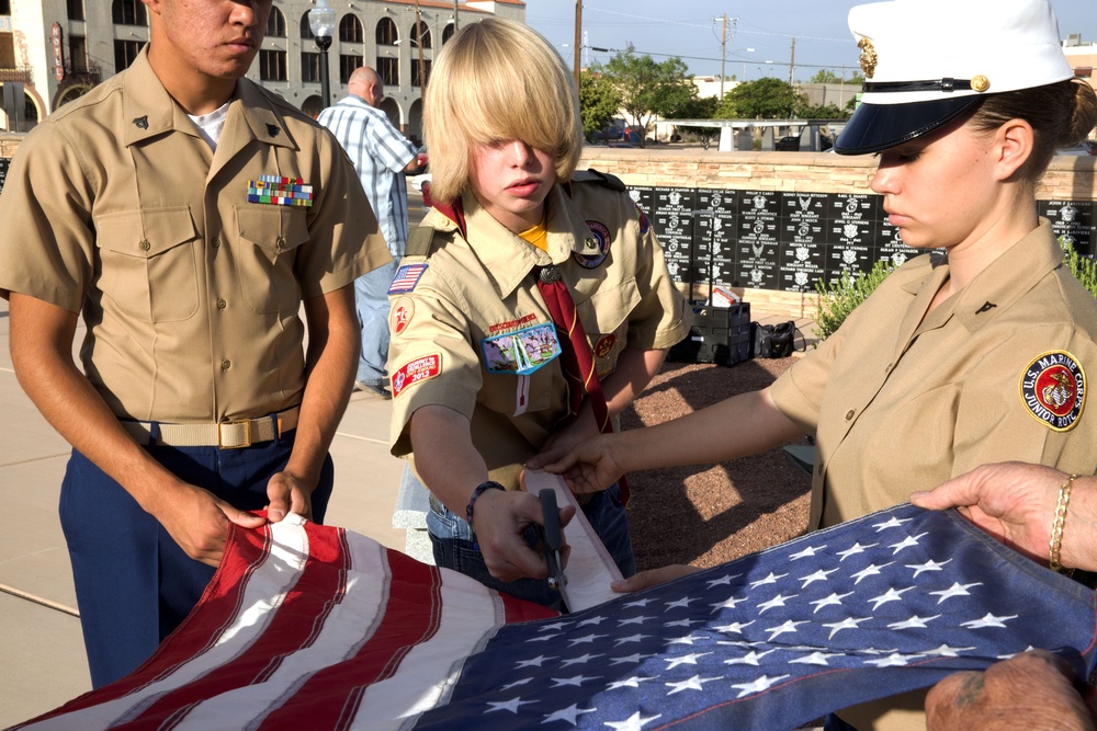 Boy Scout Dedicates Fire Pit for Flag Retirement