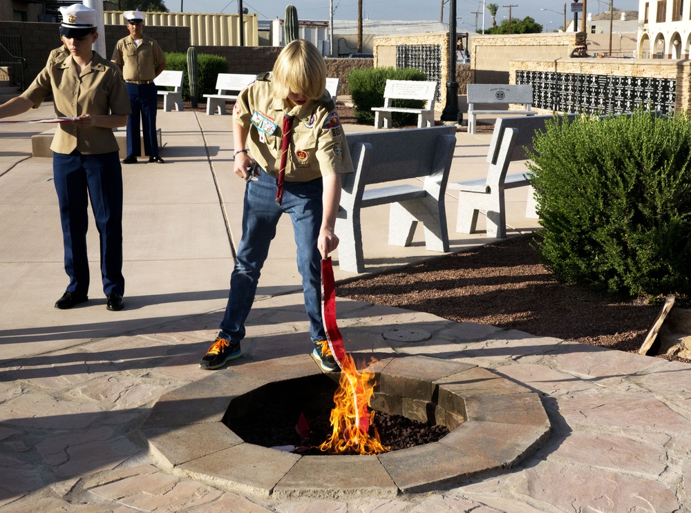 Boy Scout Dedicates Fire Pit for Flag Retirement