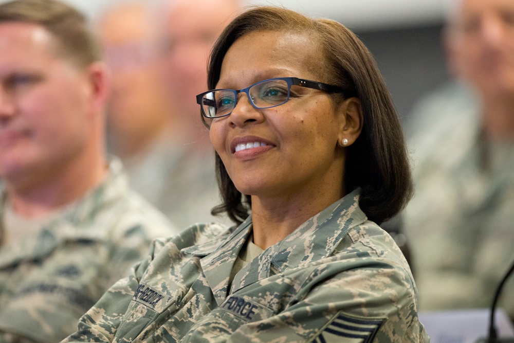 ANG command chief huddles senior enlisted leaders