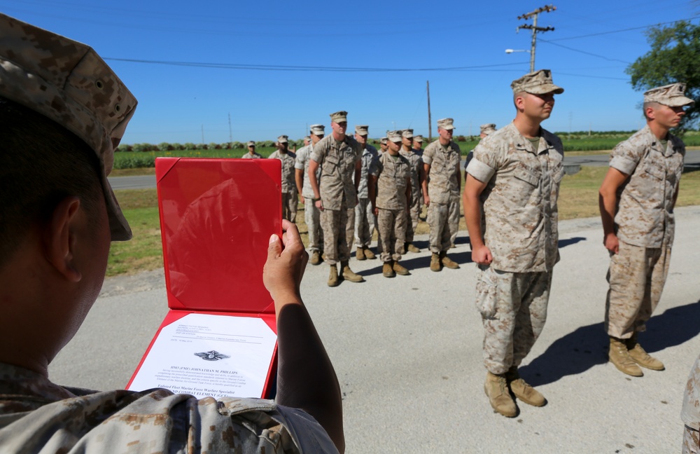 SP-MAGTF Crisis Response Corpsmen receive FMF insignia and promotion