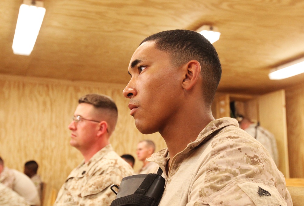 Marines increase stress awareness during stress mitigation training in Helmand province