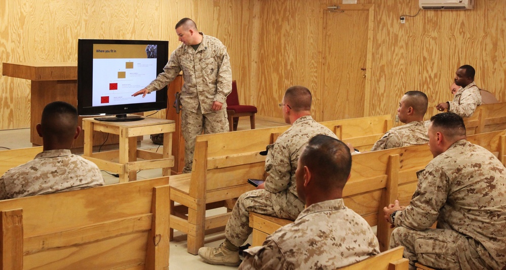 Marines increase stress awareness during stress mitigation training in Helmand province