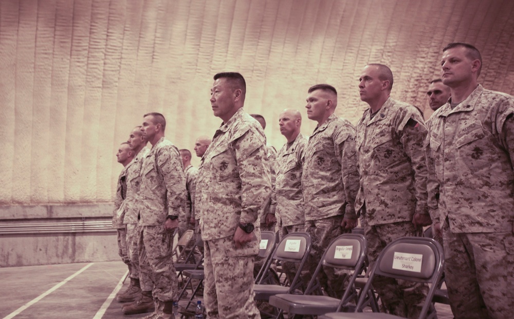 Logistics commands merge during ceremony aboard Camp Leatherneck