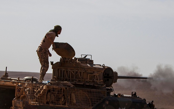JAF armored vehicles shoot live-fire range during Eager Lion 2014