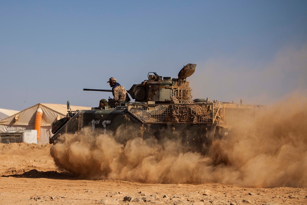 JAF armored vehicles shoot live-fire range during Eager Lion 2014