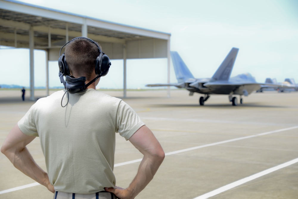 On the line: An F-22 Raptor dedicated crew chief