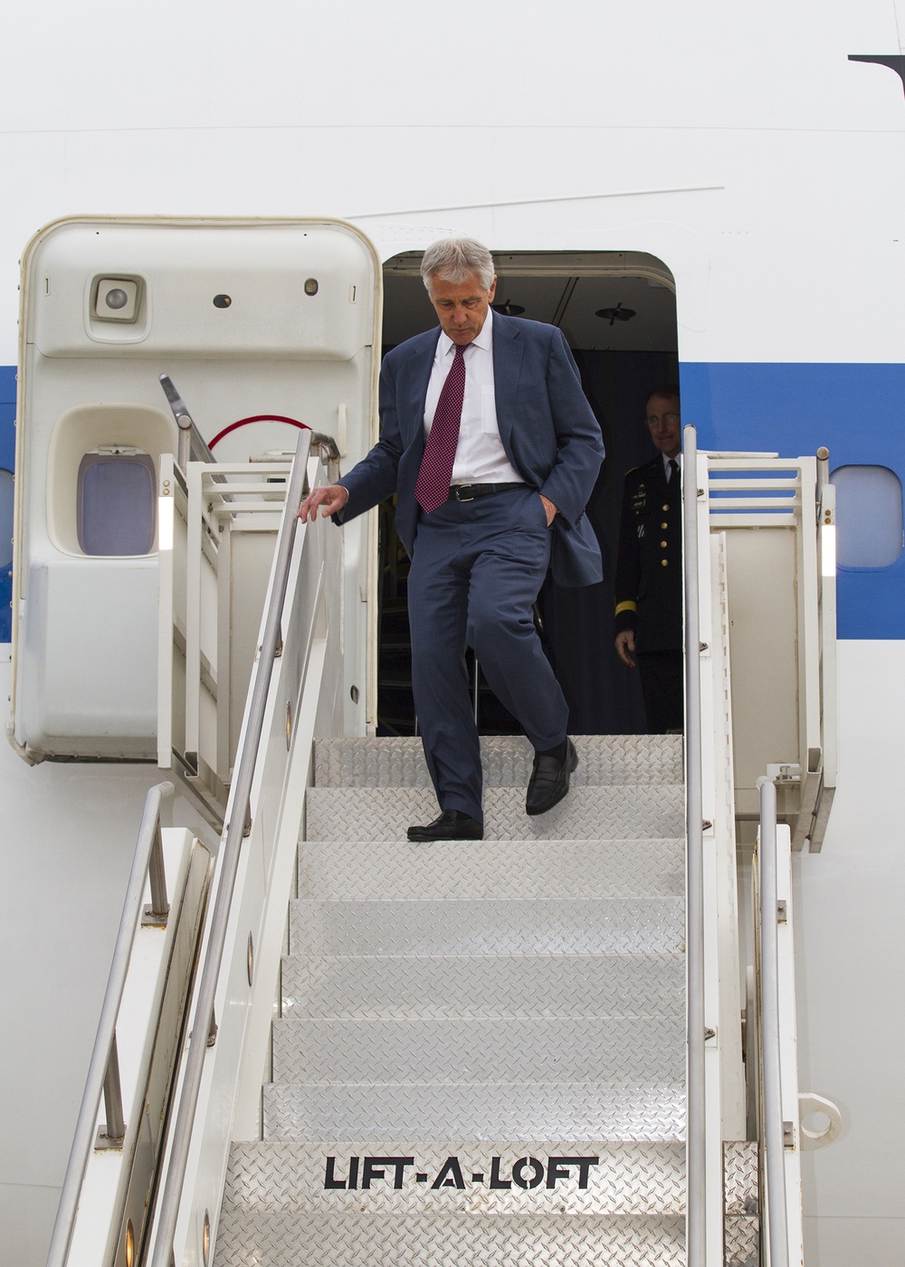 US Secretary of Defense Chuck Hagel arrives June 4 for a tour of US facilities