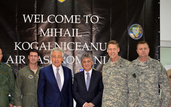 Defense Secretary Chuck Hagel visits MK Air Base Passenger Transit Center