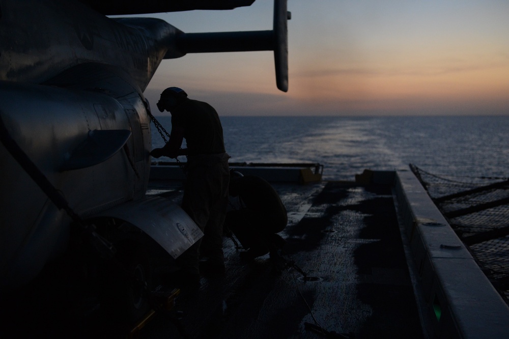 MV-22 Osprey maintenance aboard USS Mesa Verde