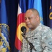 Outgoing commander gives farewell remarks during relinquishment of command ceremony
