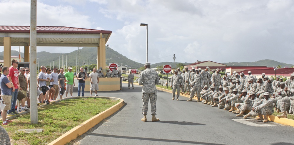 Joint director of military support for the US Virgin Islands National Guard briefs soldiers during Operation Forward Guardian II