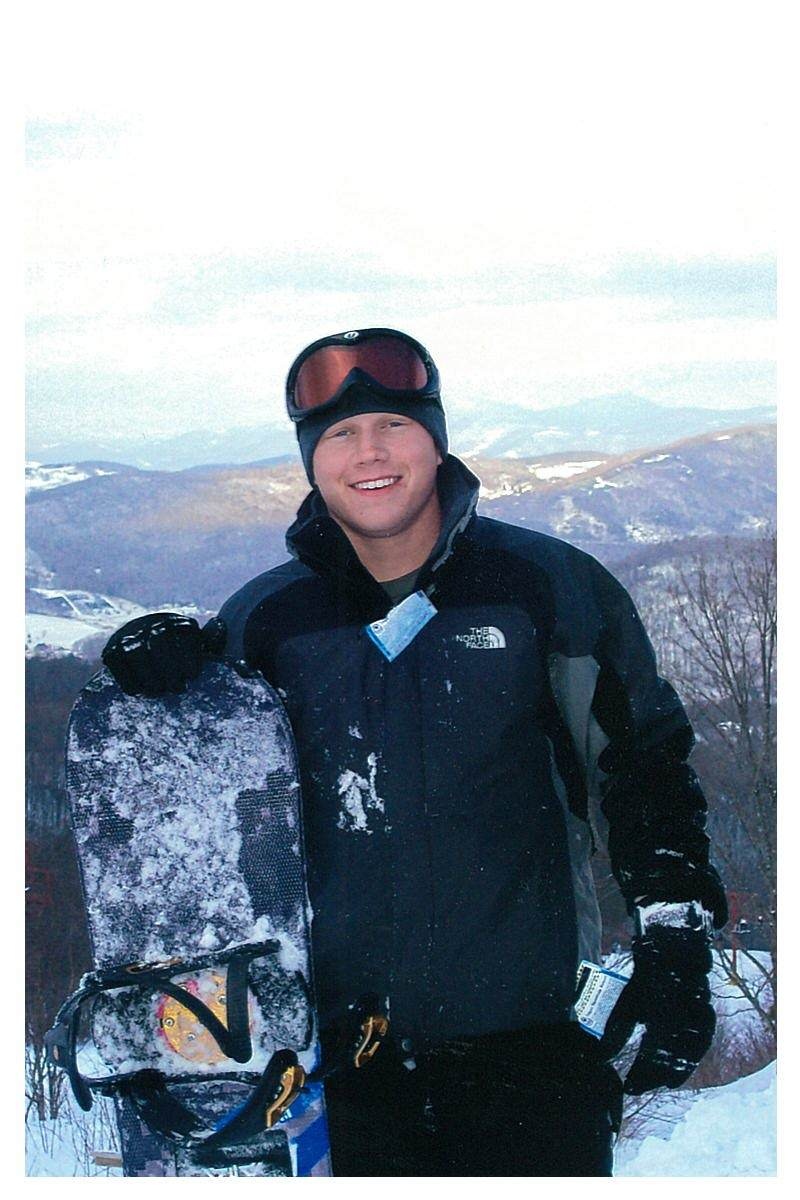Lance Cpl. Kyle Carpenter snowboards during a family vacation before deploying to Afghanistan.