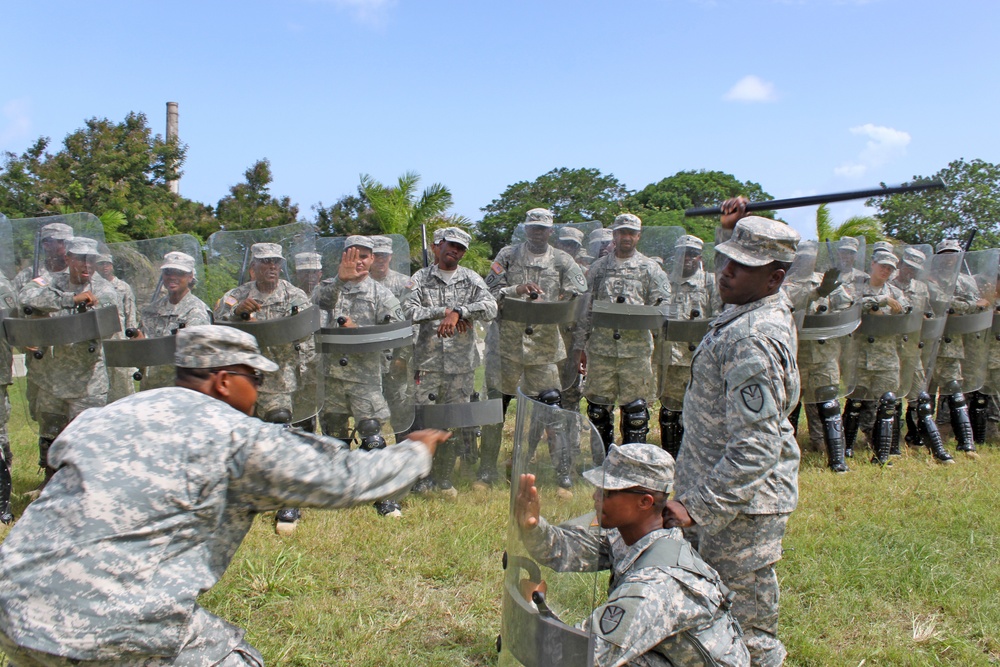 U.S. Virgin Islands soldiers conduct riot control exercise during Operation Forward Guardian II.