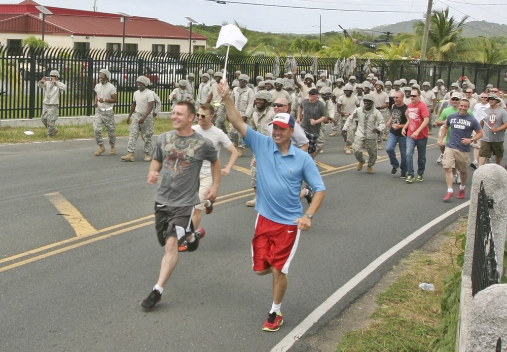 Indiana Army Reserve soldiers join US Virgin Islands National Guard soldiers in riot control exercise during Operation Forward Guardian II.