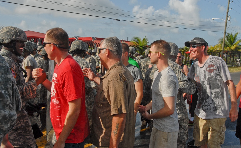 Indiana Army Reserves soldiers bond with soldiers from the U.S. Virgin Island National Guard during Operation Forward Guardian II.