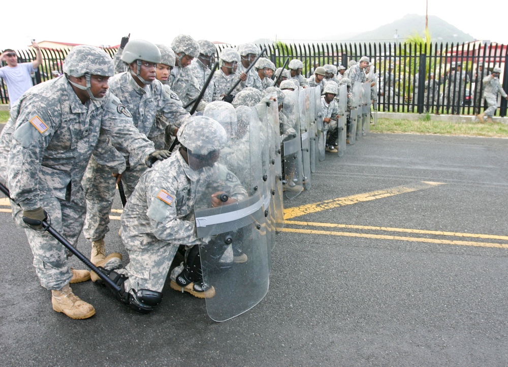 US Virgin Island National Guard soldiers conduct riot control simulation during Operation Forward Guardian II.