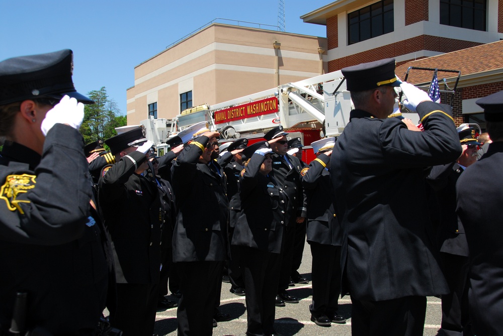 Some of the hundreds of firefighters and police officers