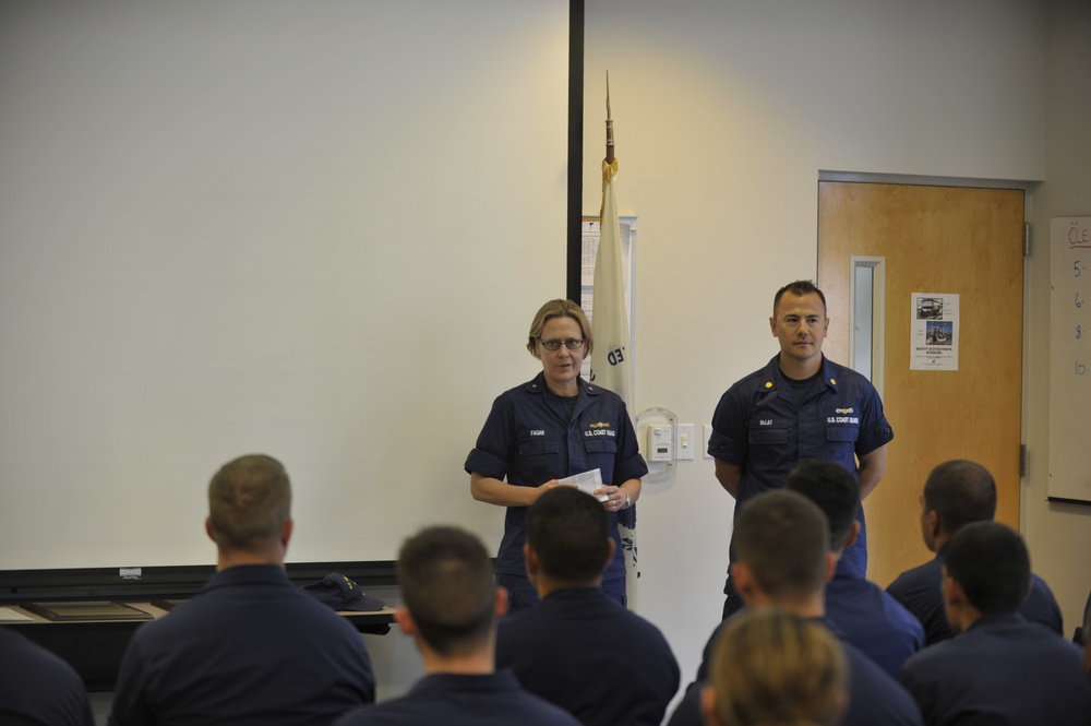 Admiral Fagan presents Coast Guard Station and Flotilla with the Boat Responsibly Award